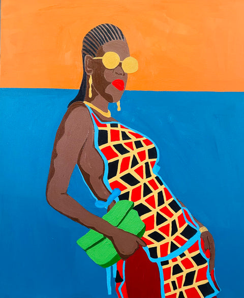 „Girl with Purse“ – Zeitgenössische Kunst, Originalgemälde von Shakes Tembani