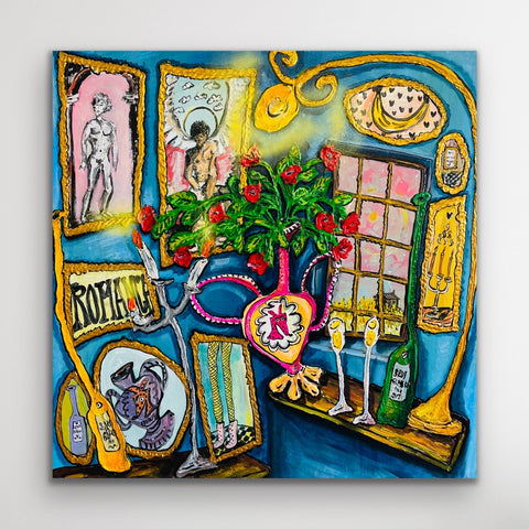 "Amongst Flowers" - Original painting, acrylic on canvas