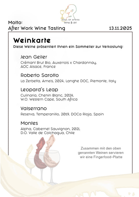 Tickets - After Work Wine Tasting: „In 5 Bottles Around the World" am 13.11.2025