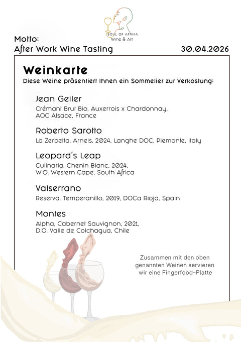 Tickets - After Work Wine Tasting „In 5 Bottles Around the World" am 30.04.2026