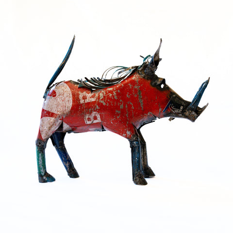 Metal Sculpture Warthog - Medium Coloured