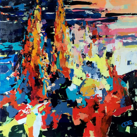 Abstraktes Gemälde, Acryl auf Leinwand, „Aloe At Dawn“ von der afrikanischen Künstlerin Claire Bunkell