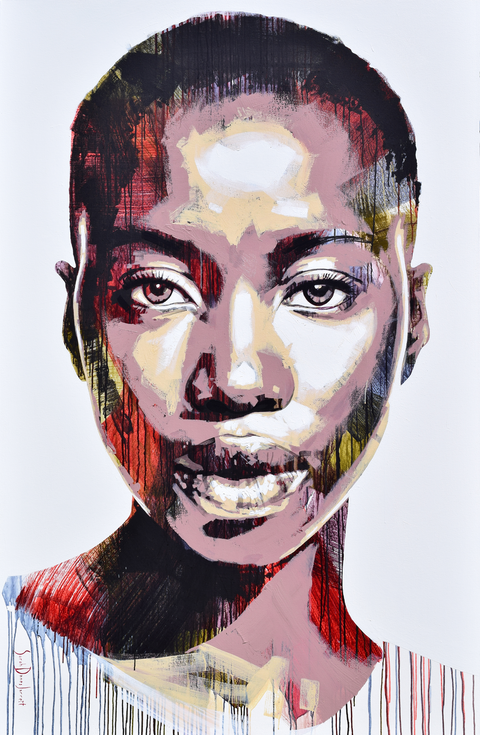 Gemälde, Acryl auf Leinwand, „Woman Series 11-8“ von der afrikanischen Künstlerin Sarah Danes Jarrett, modernes Porträt einer afrikanischen Frau
