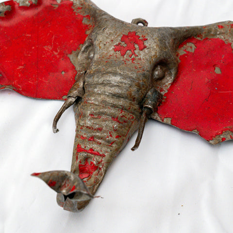Metallskulptur Elefantenmaske - Groß Rot