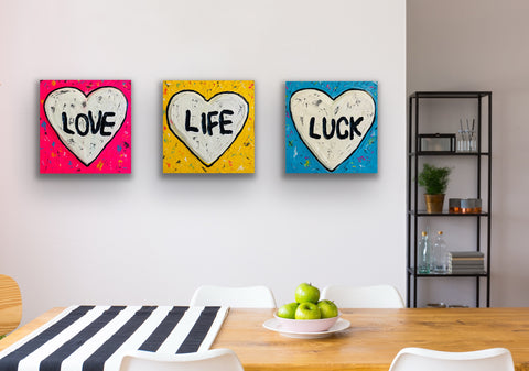 Auf Anfrage - "Life, love, luck" - Originalgemälde, Acryl auf Leinwand