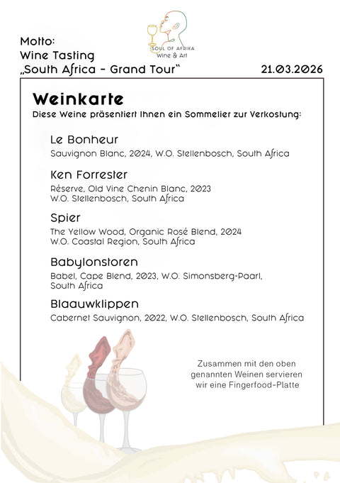 Tickets - Wine Tasting „South Africa - Grand Tour“ am 21.03.2026