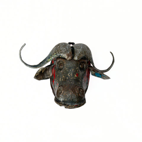 Metal sculpture buffalo head