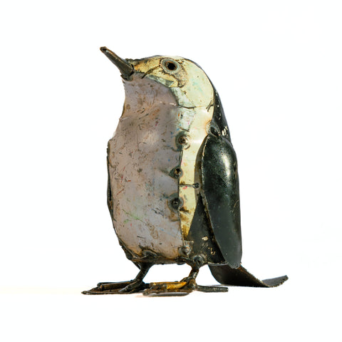 "Umhlambi Wokucwila" - Metallskulptur Pinguin, klein