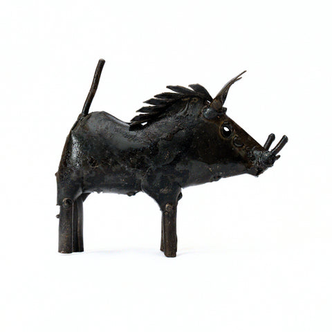 "Iqhude Iomhlaba" - Metallskulptur Warzenschwein, mini, schwarz