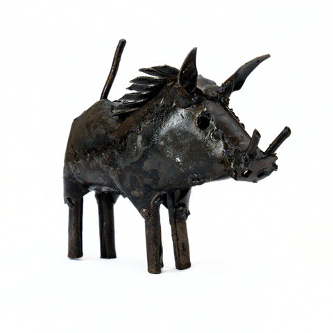 "Iqhude Iomhlaba" - Metallskulptur Warzenschwein, mini, schwarz