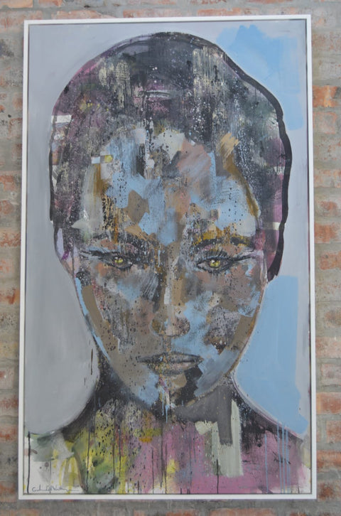 Gemälde, Öl auf Leinwand, "Poise" vom afrikanischen Künstler Gerhard Van der Westhuizen, auf dem mit moderner Technik gemalten Werk sieht man das Gesicht einer Frau
