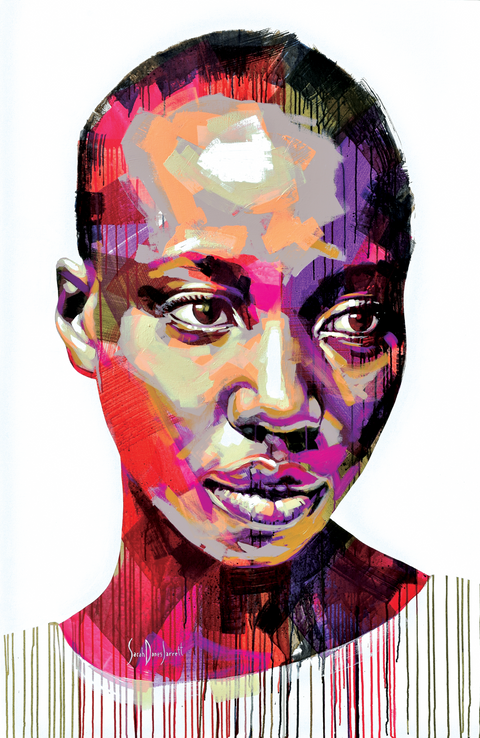 Gemälde, Acryl auf Leinwand, „Woman Series 10-10“ von der afrikanischen Künstlerin Sarah Danes Jarrett, modernes Porträt einer afrikanischen Frau