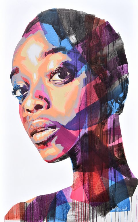 Gemälde, Acryl auf Leinwand, „Woman Series 10-11“ von der afrikanischen Künstlerin Sarah Danes Jarrett, modernes Porträt einer afrikanischen Frau