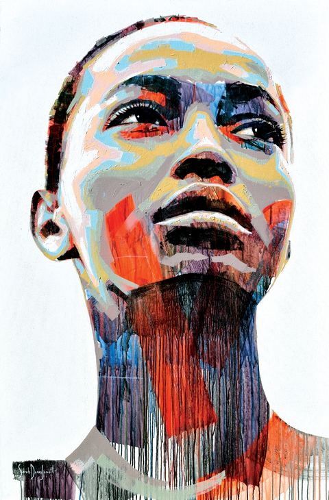 Gemälde, Acryl auf Leinwand, „Woman Series 10-21“ von der afrikanischen Künstlerin Sarah Danes Jarrett, modernes Porträt einer afrikanischen Frau