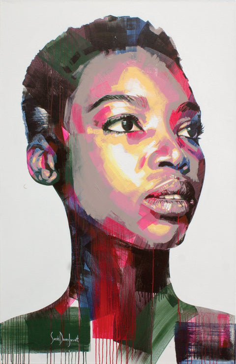 Gemälde, Acryl auf Leinwand, „Woman Series 10-22“ von der afrikanischen Künstlerin Sarah Danes Jarrett, modernes Porträt einer afrikanischen Frau