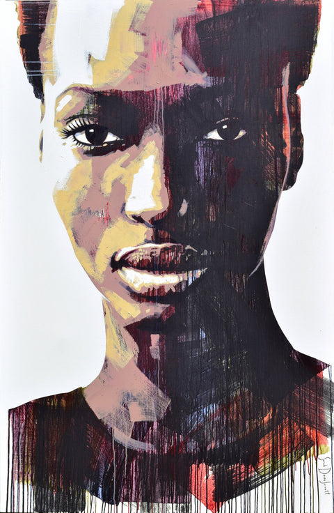 Gemälde, Acryl auf Leinwand, „Woman Series 11-9“ von der afrikanischen Künstlerin Sarah Danes Jarrett, modernes Porträt einer afrikanischen Frau